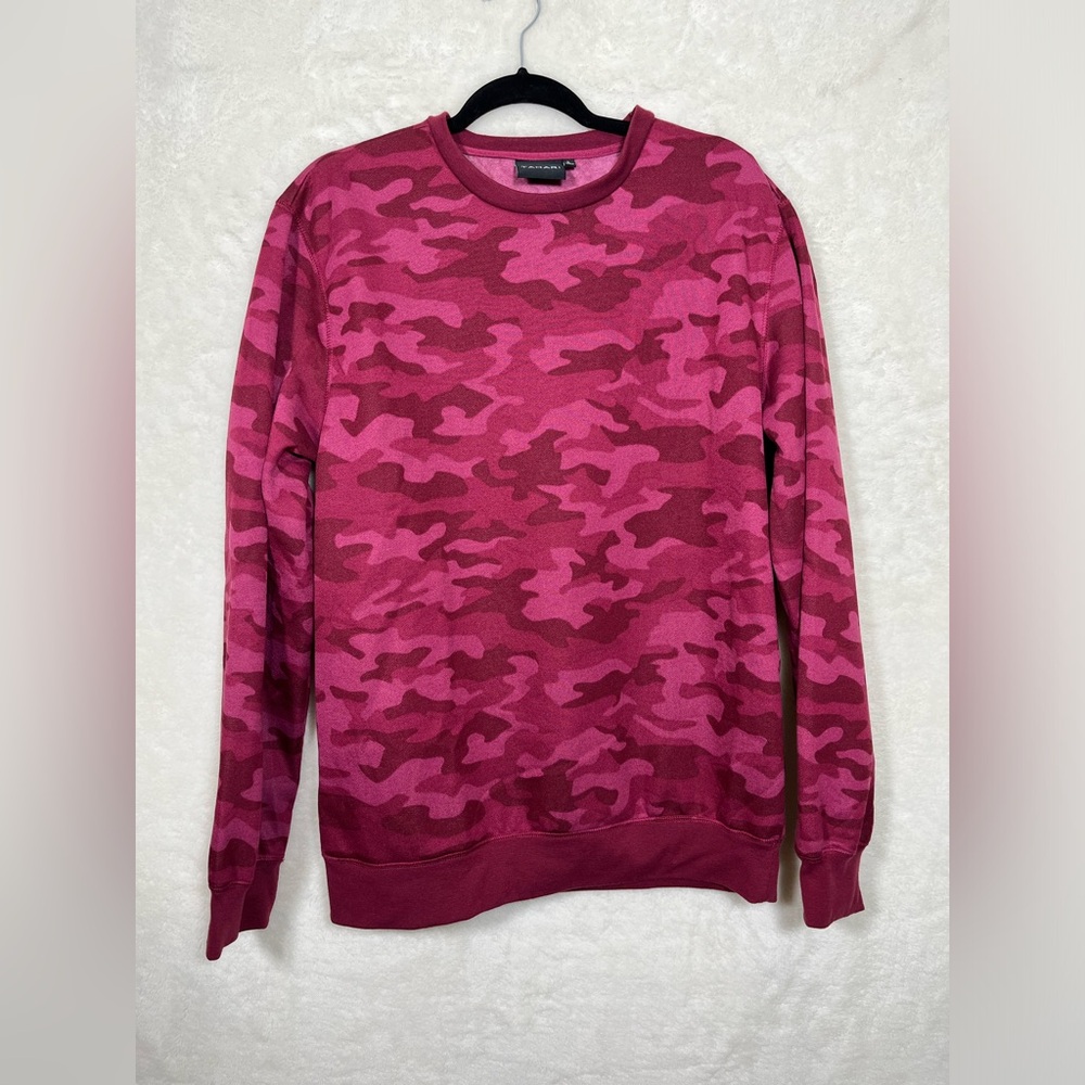 Tahari Camo Print Pullover Women's Large Pink Crew Neck Sweater